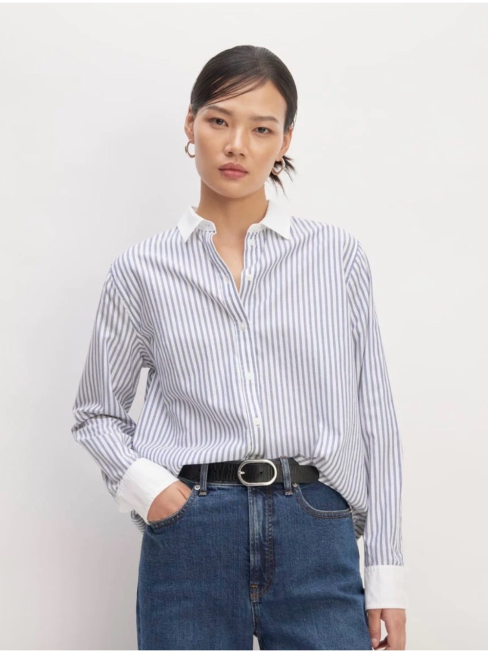 Everlane The Silky Cotton Relaxed Button Down Shirt Mariner Blue size 6 Women’s